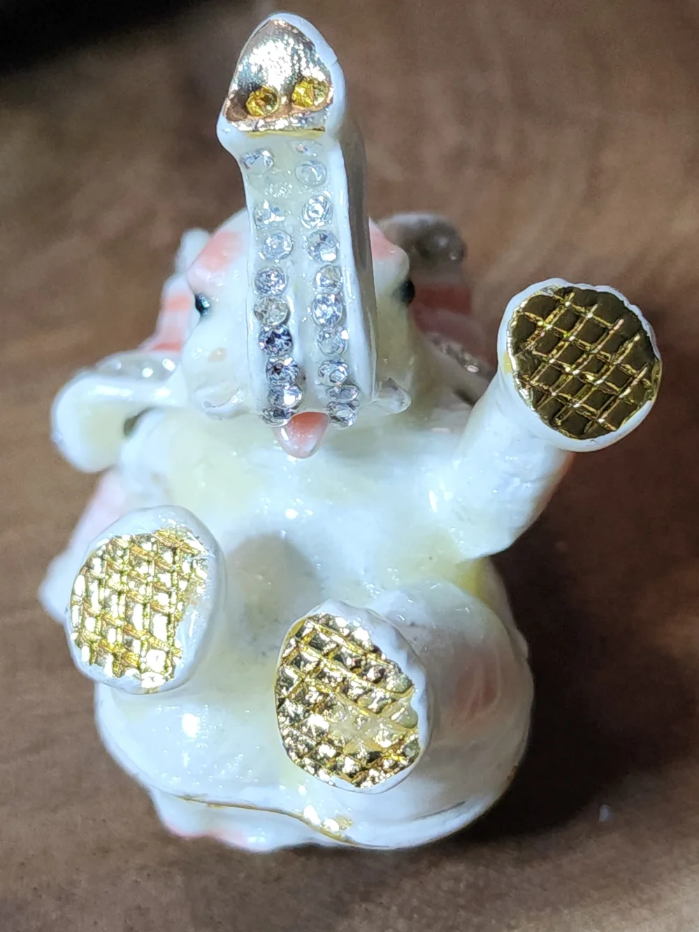 Dainty Little Elephant Trinket Box Jewelry Box with Gold And Rhinestone Accents